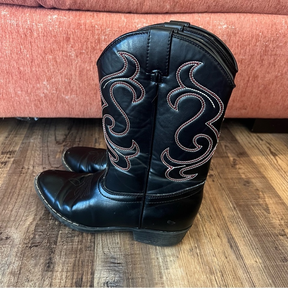 Faded Glory Flex Trail Black, Red, White Cowboy Western Boot Big Kid Size 3